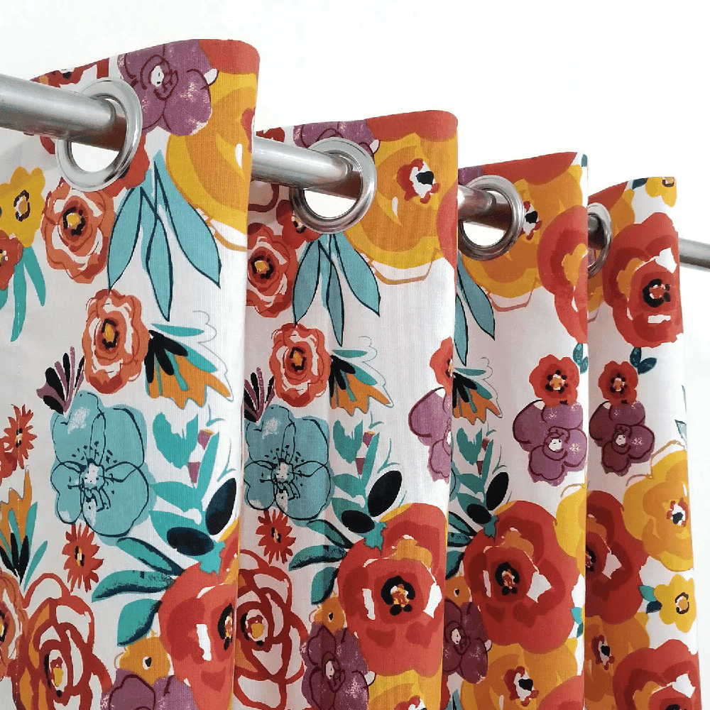 Colorful Flowers - Duck Cotton Curtain