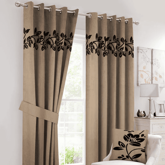Floral Velvet Curtains White Beige