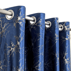 Premium Golden Textured Velvet Curtain - Blue