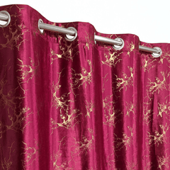 Premium Golden Textured Velvet Curtain - Maroon