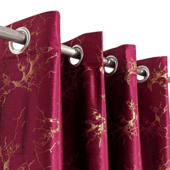 Premium Golden Textured Velvet Curtain - Maroon