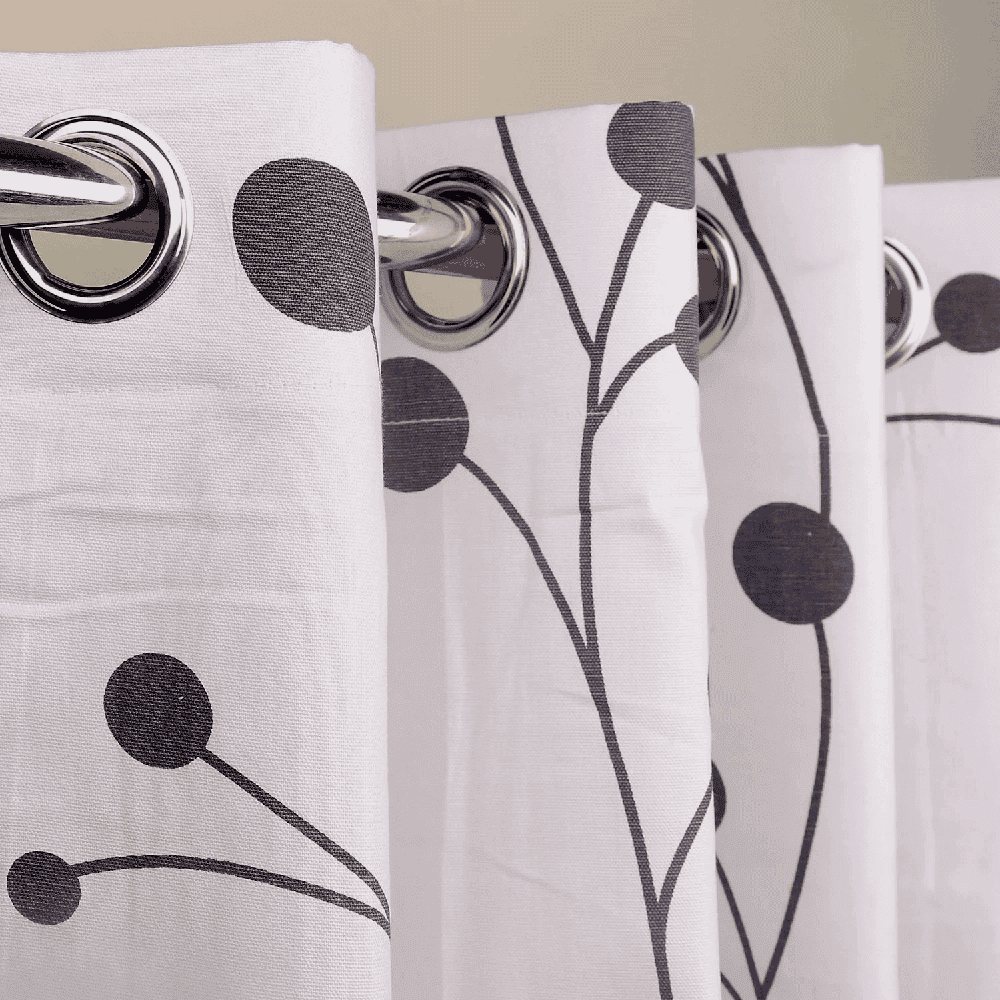 Grey Dot Tree Duck Cotton Curtain