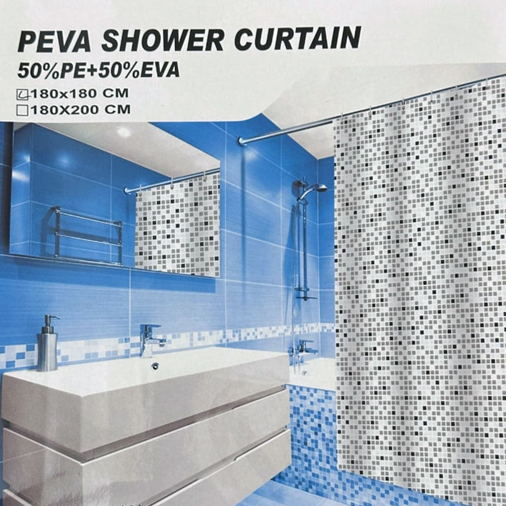 PEVA Waterproof Bathroom Shower Curtain – Grey Blocks