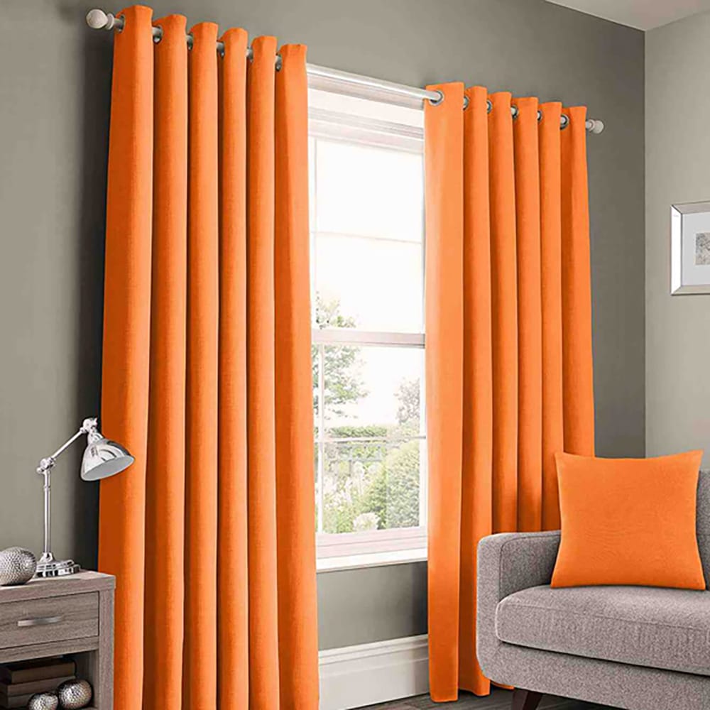 Plain Cotton Curtain Panels - Orange