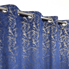 Premium Golden Textured Velvet Curtain - Light Blue