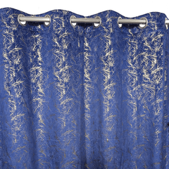 Premium Golden Textured Velvet Curtain - Light Blue