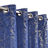 Premium Golden Textured Velvet Curtain - Light Blue