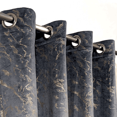 Premium Golden Textured Velvet Curtain - Jet Black