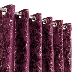 Premium Golden Textured Velvet Curtain - Purple