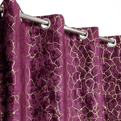 Premium Golden Textured Velvet Curtain - Purple