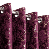 Premium Golden Textured Velvet Curtain - Purple