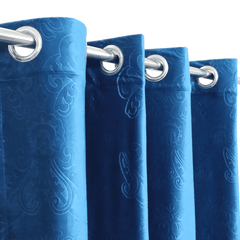 Premium Self Embossed Velvet Curtain - Blue