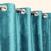 Premium Self Embossed Velvet Curtain - Teal