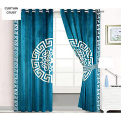 premium versace motif velvet curtain - Cyan