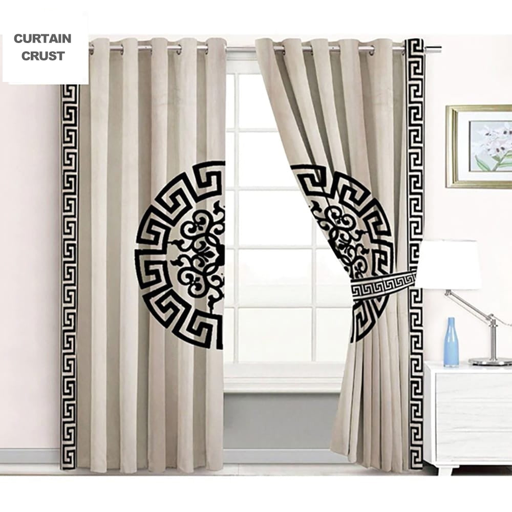 premium versace motif velvet curtain - beige