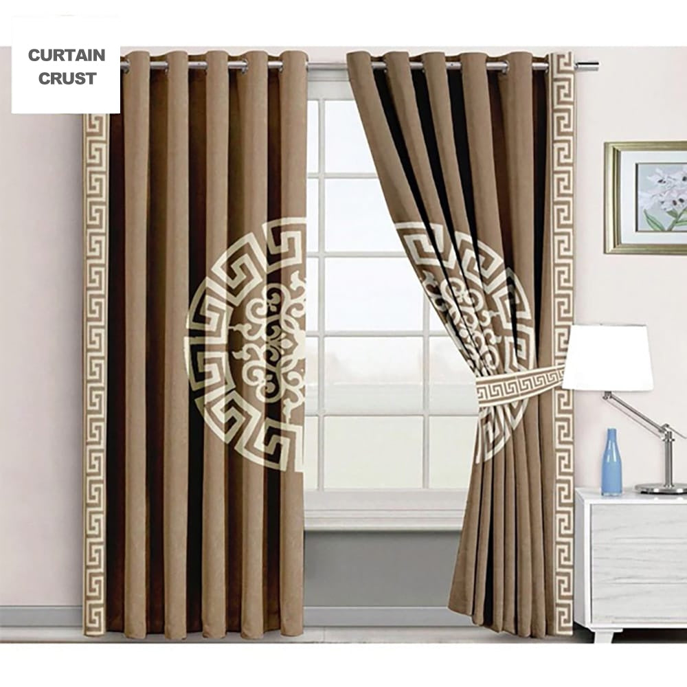 premium versace motif velvet curtain - camel