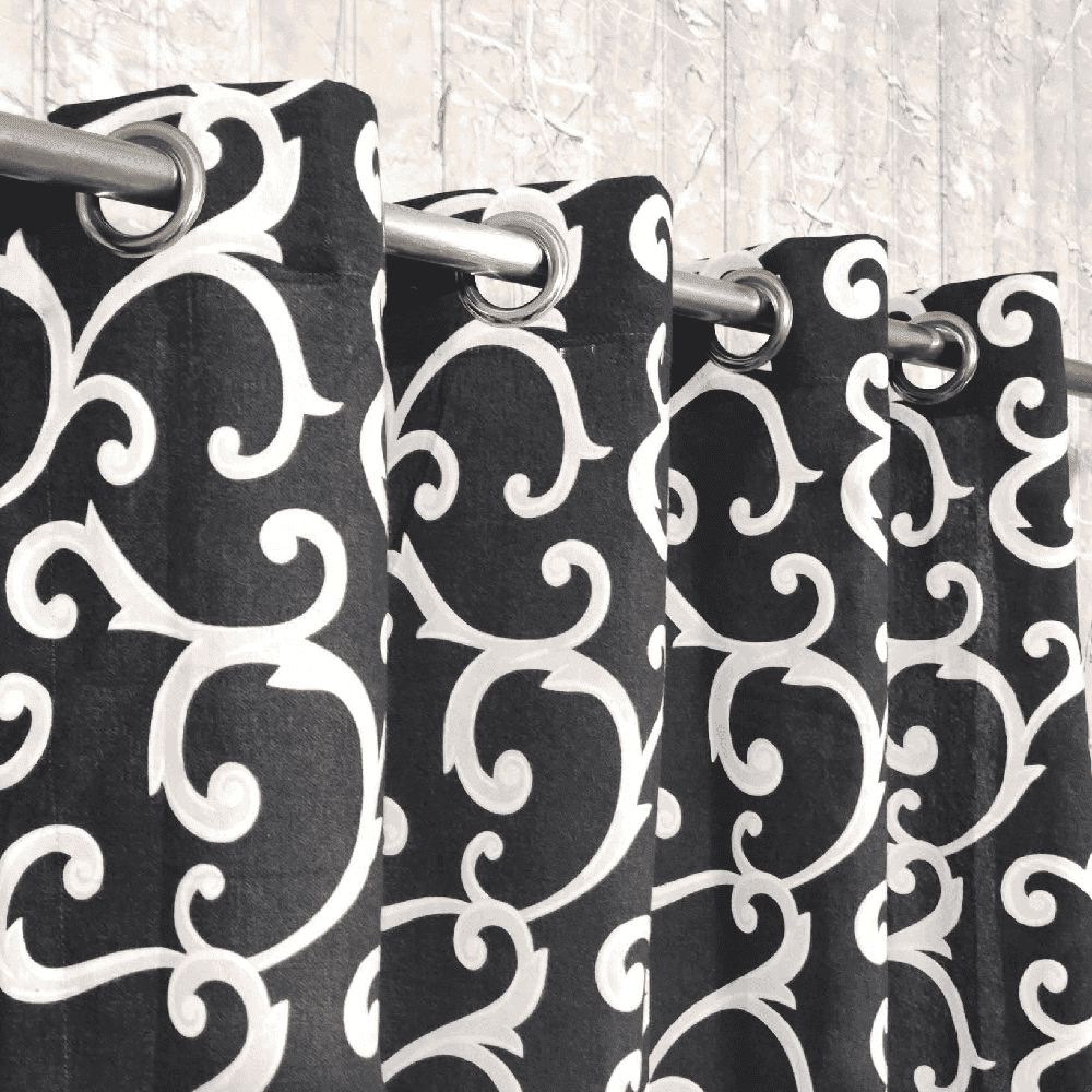 Black Multi Motif Duck Cotton Curtain