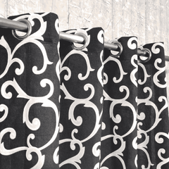 Black Multi Motif Duck Cotton Curtain