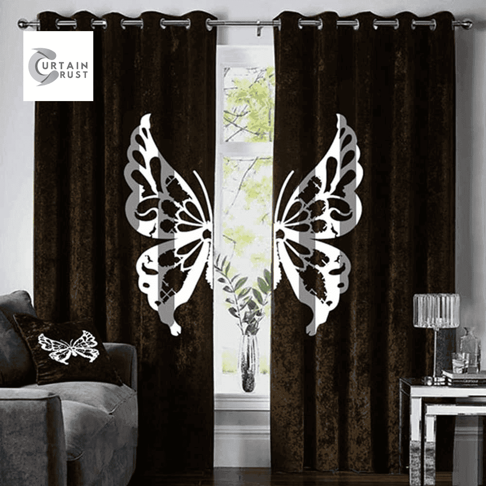 Butterfly Velvet curtains Brown