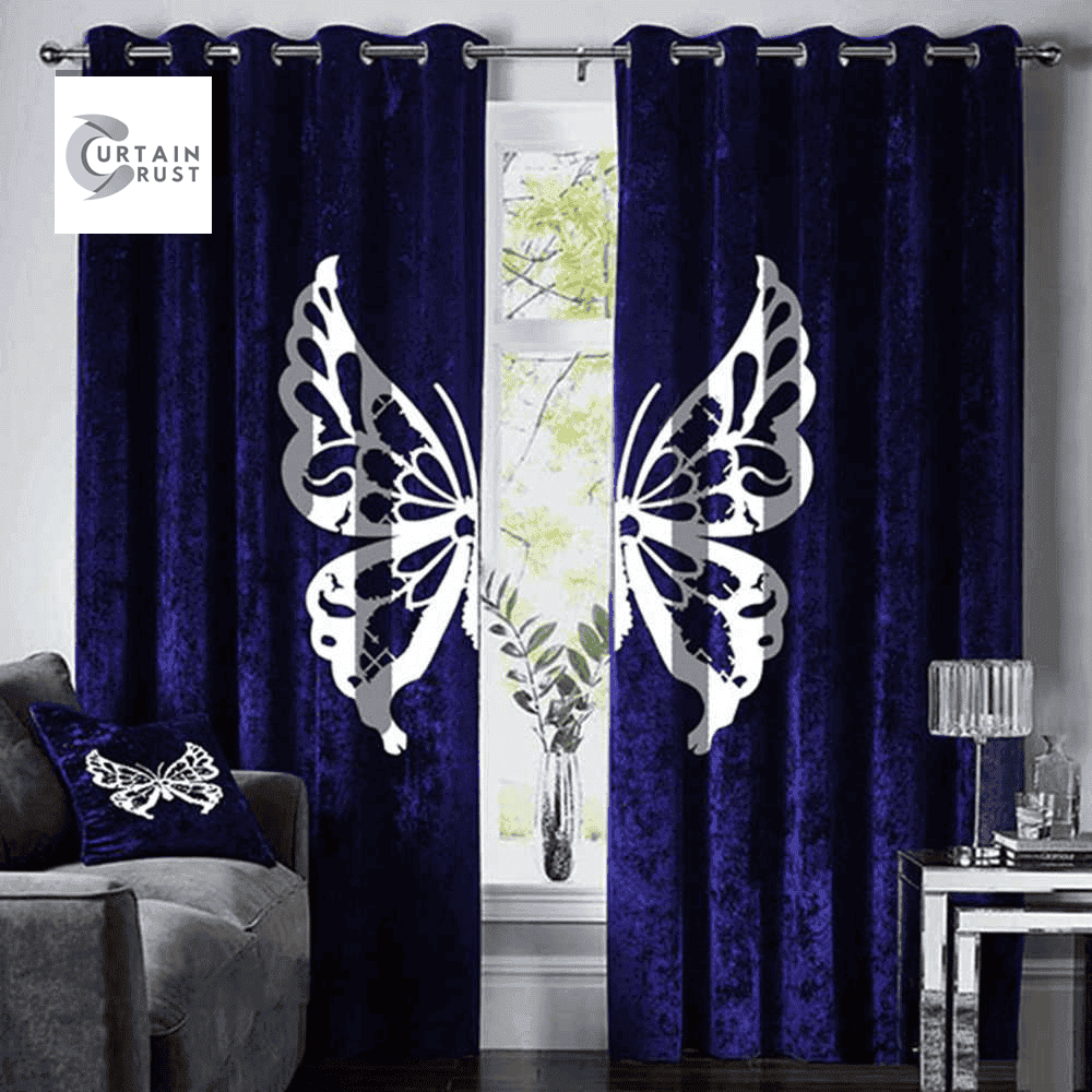 Butterfly Velvet curtains Royal Blue