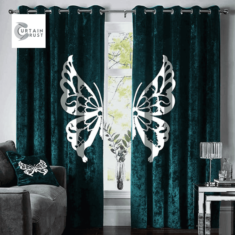 Butterfly Velvet curtains Teal