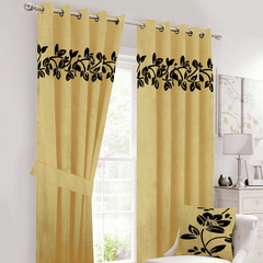 Floral Velvet Curtains Black Yellow