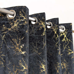 Premium Golden Textured Velvet Curtain -  Black
