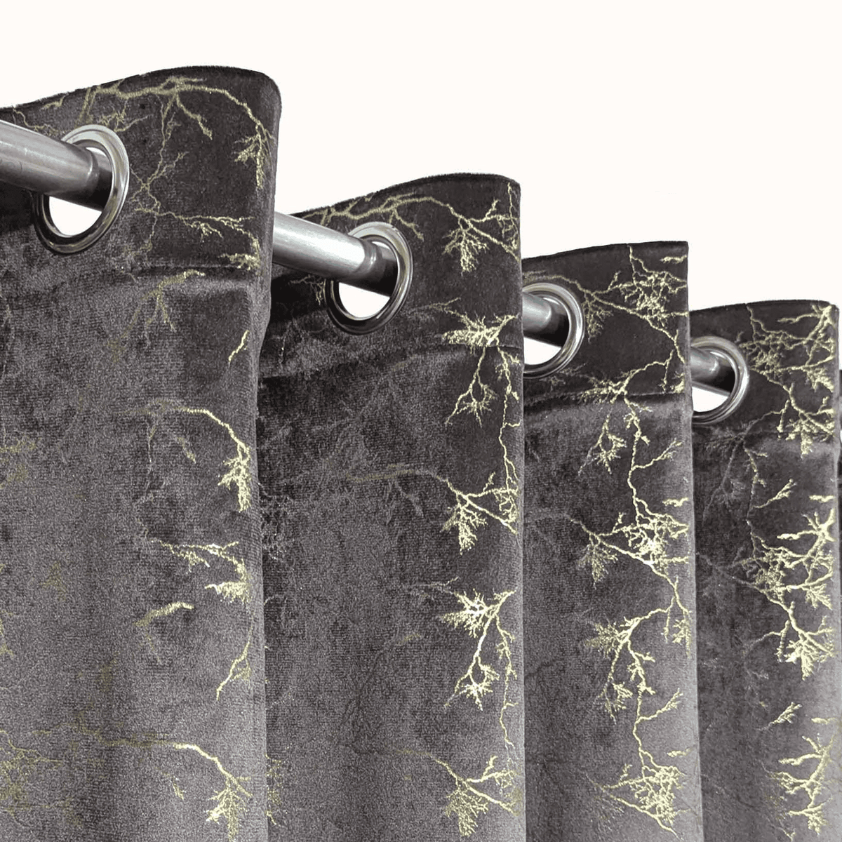 Premium Golden Textured Velvet Curtain -  Brown