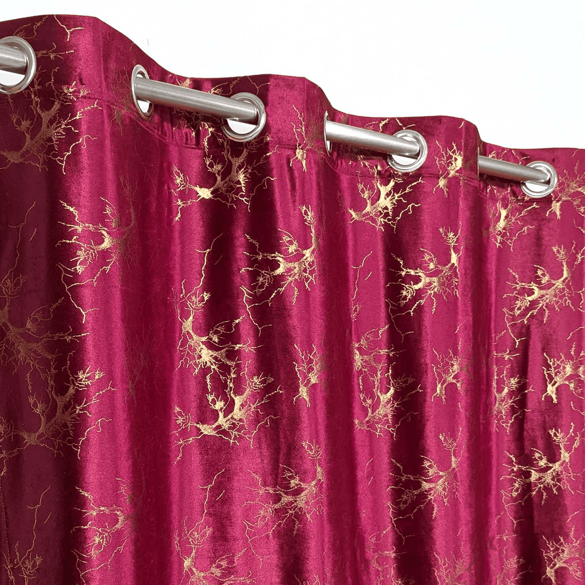 Premium Golden Textured Velvet Curtain -  Maroon