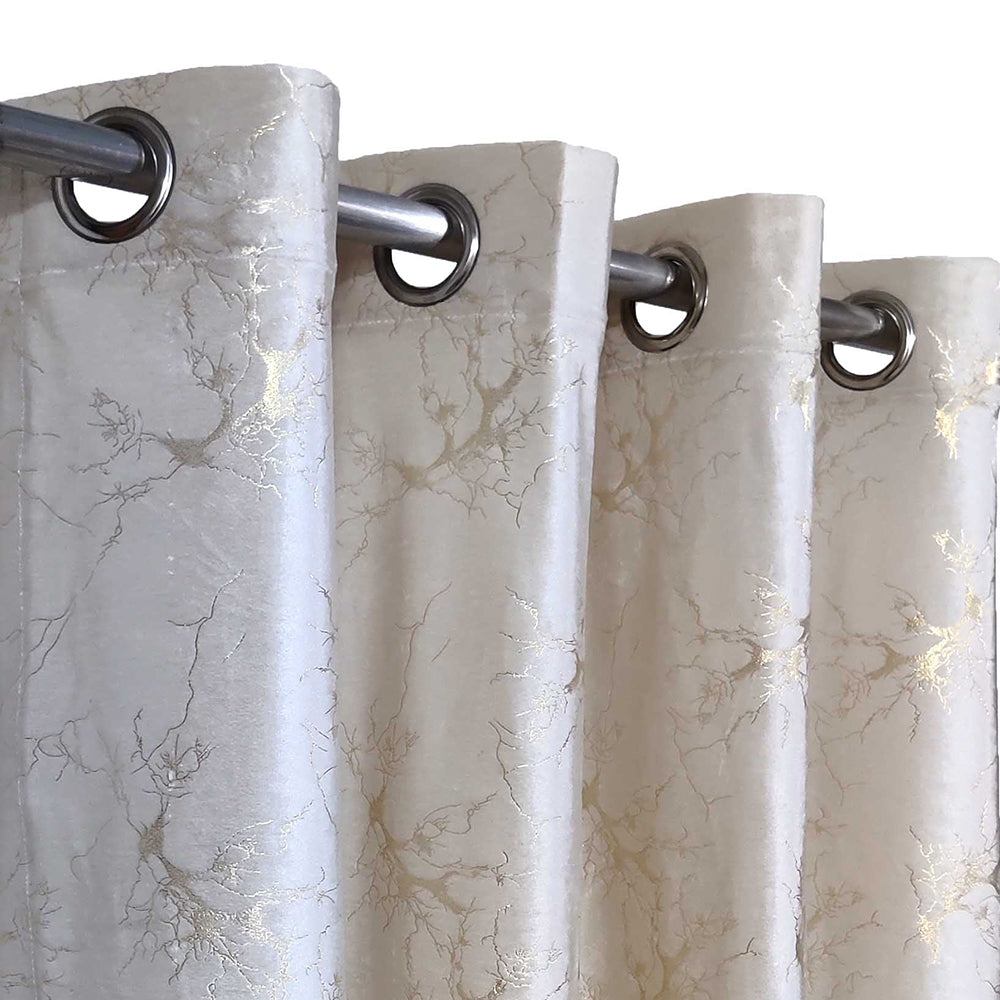 Golden Textured Velvet Curtains Off-white