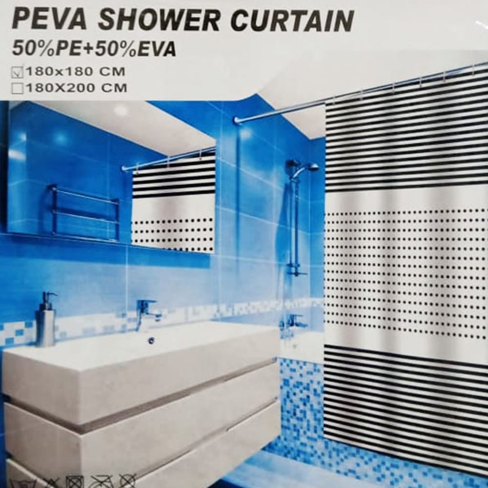 PEVA Waterproof Bathroom Shower Curtain – White Black