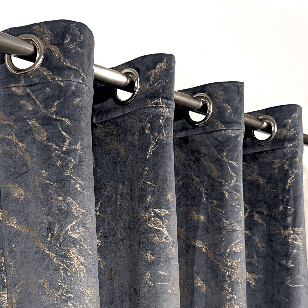 Premium Golden Textured Velvet Curtain -  Jet Black