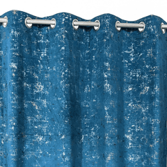 Premium Golden Textured Velvet Curtain -  Teal