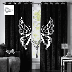 Premium Butterfly Velvet Curtain -  Black