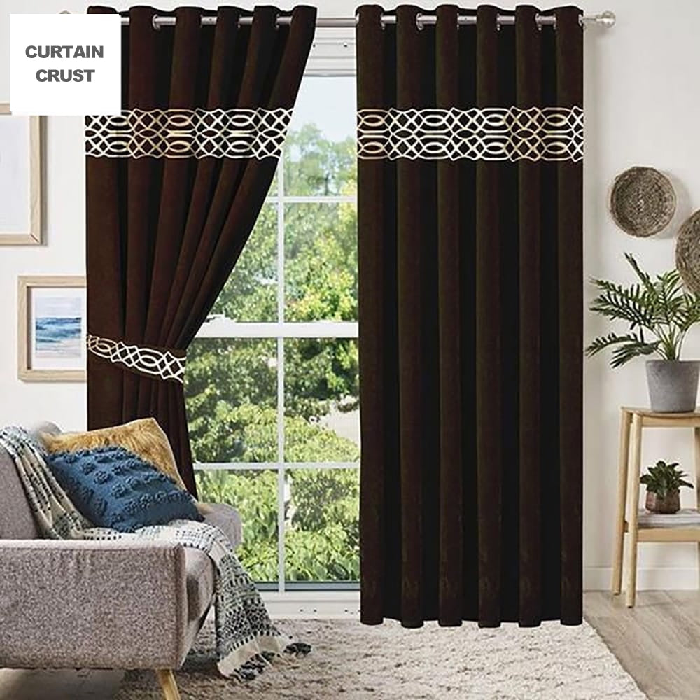 Premium Versace Velvet Curtain Panels - Brown