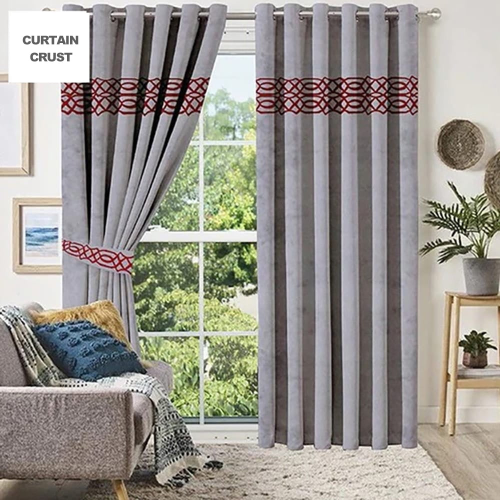 Premium Versace Velvet Curtain Panels  - Grey