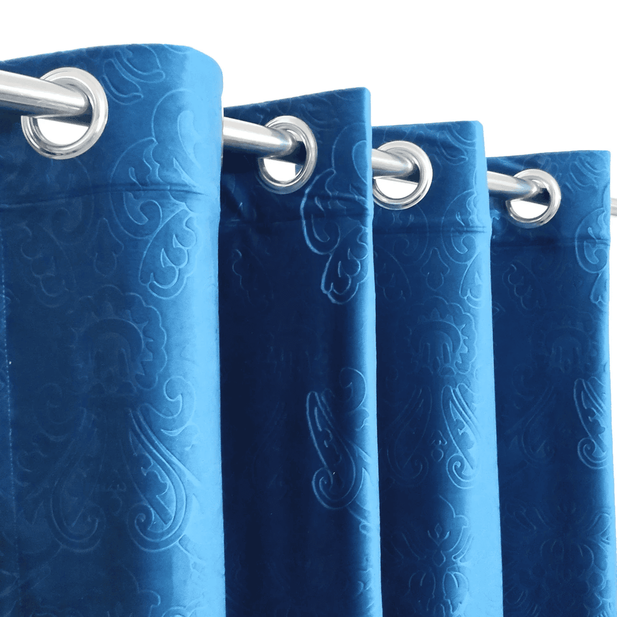 Premium Self Embossed Velvet Curtain - Blue