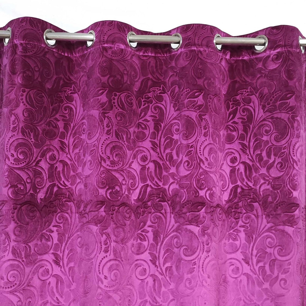 Self Embossed Velvet Curtain Bright Purple 4