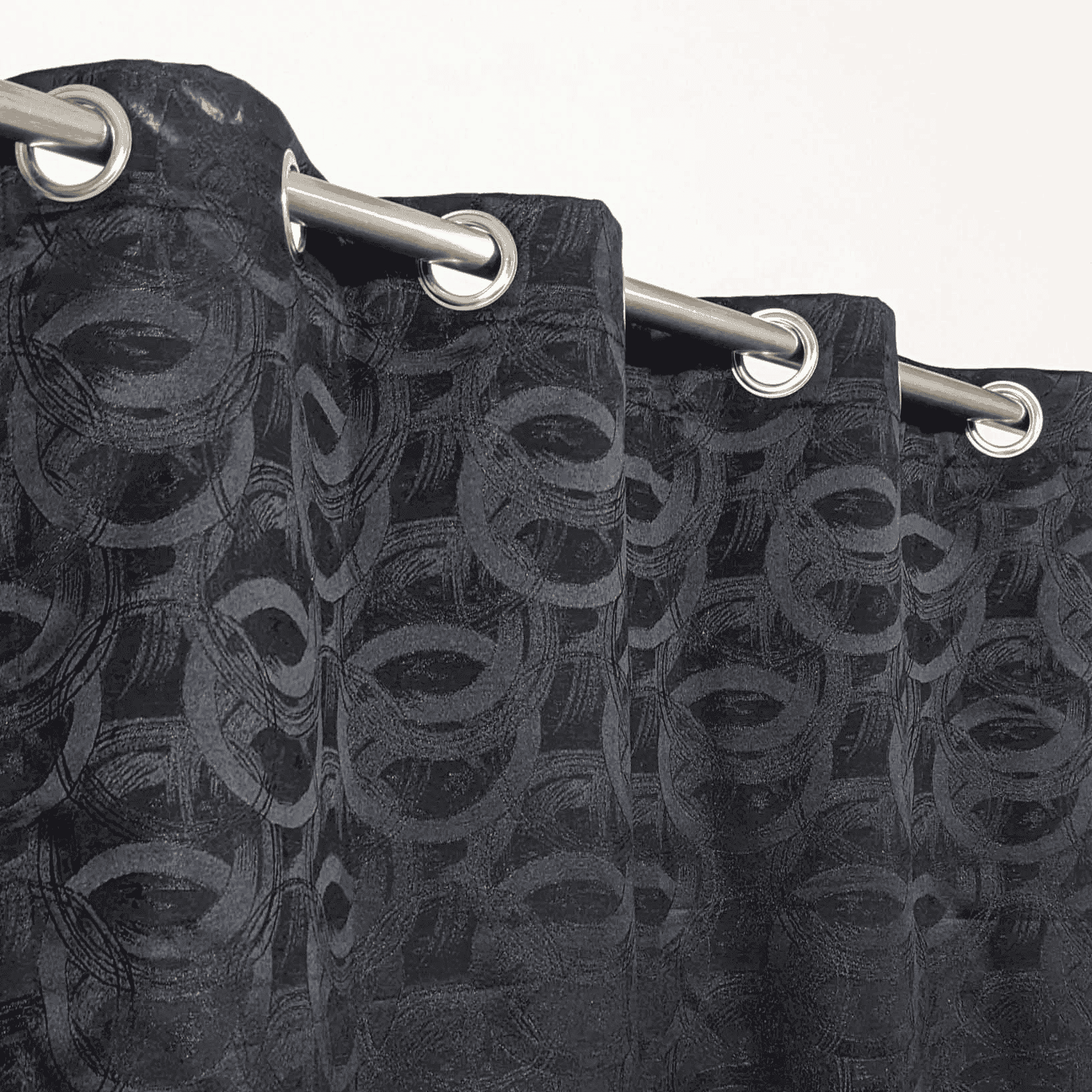 Self Print Thick Shanghai Curtain - Black 5-1