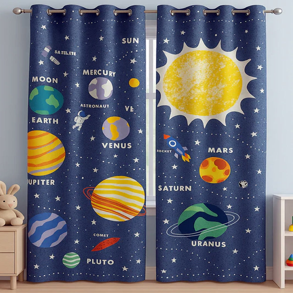 kids dark blue space curtain