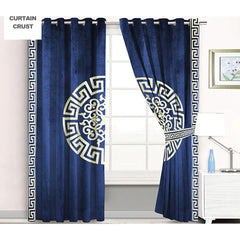 premium versace motif velvet curtain - blue