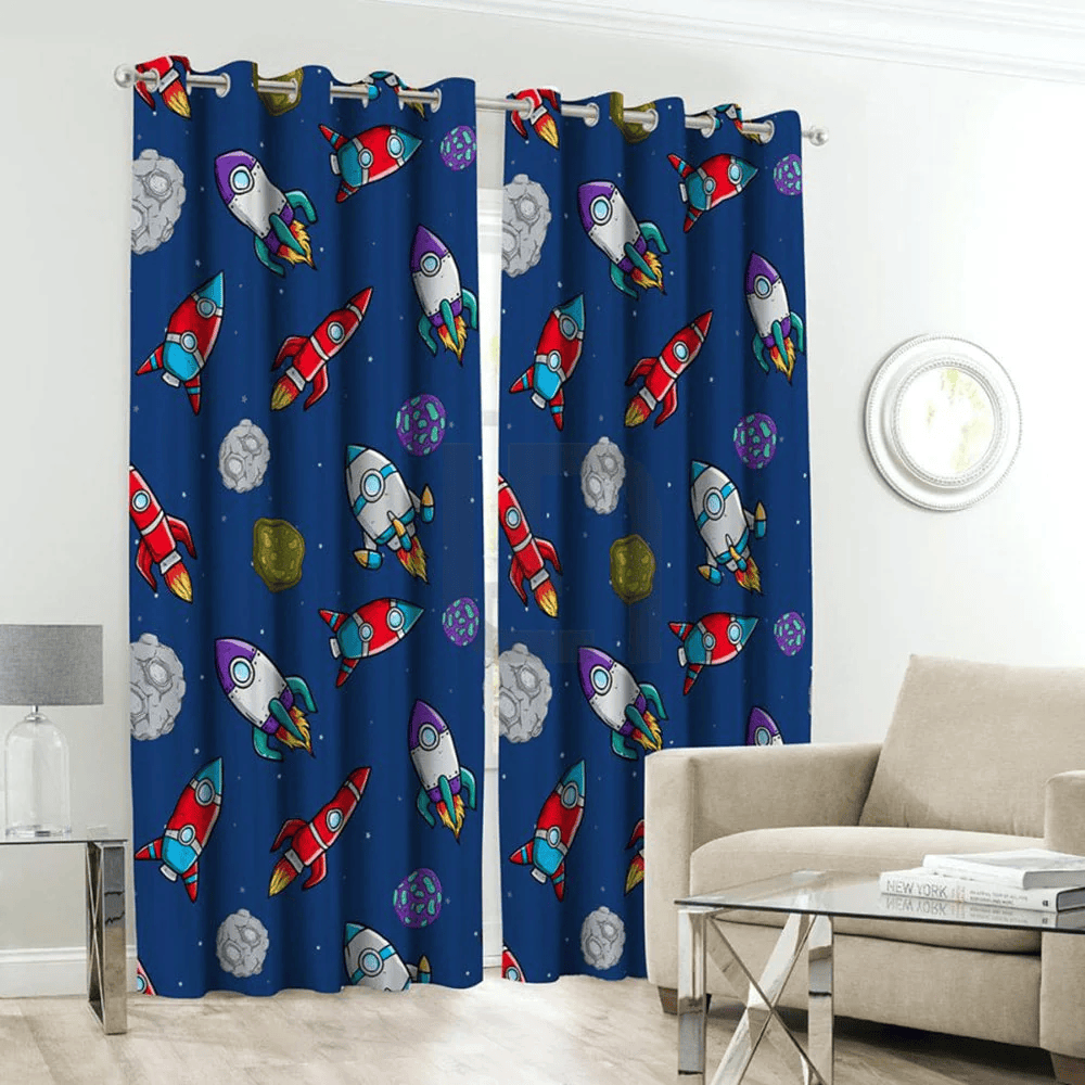 space-kids-room-curtains royal blue